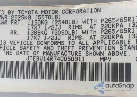 2004 Toyota 4Runner Sr5 V6 из США, поврежденный, VIN JTEBU14R740050911